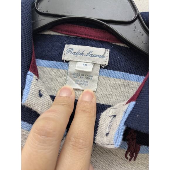 Ralph Lauren Baby Boy Coverall Blue Striped Rugby Cotton Long Sleeve 6M - Picture 4 of 9